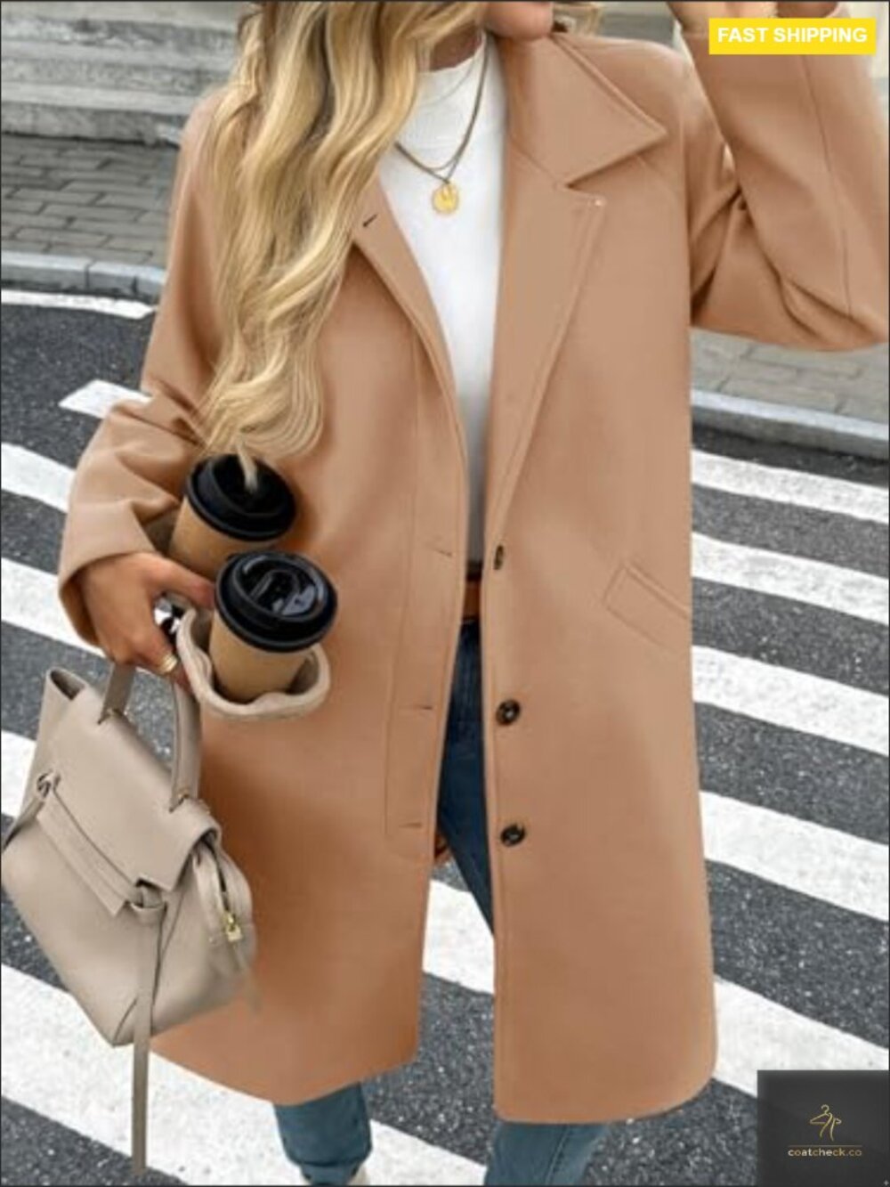 Womens Long Single Breasted Peacoat Lapel Collar Fall Winter Casual Trench - Picture 2 of 5